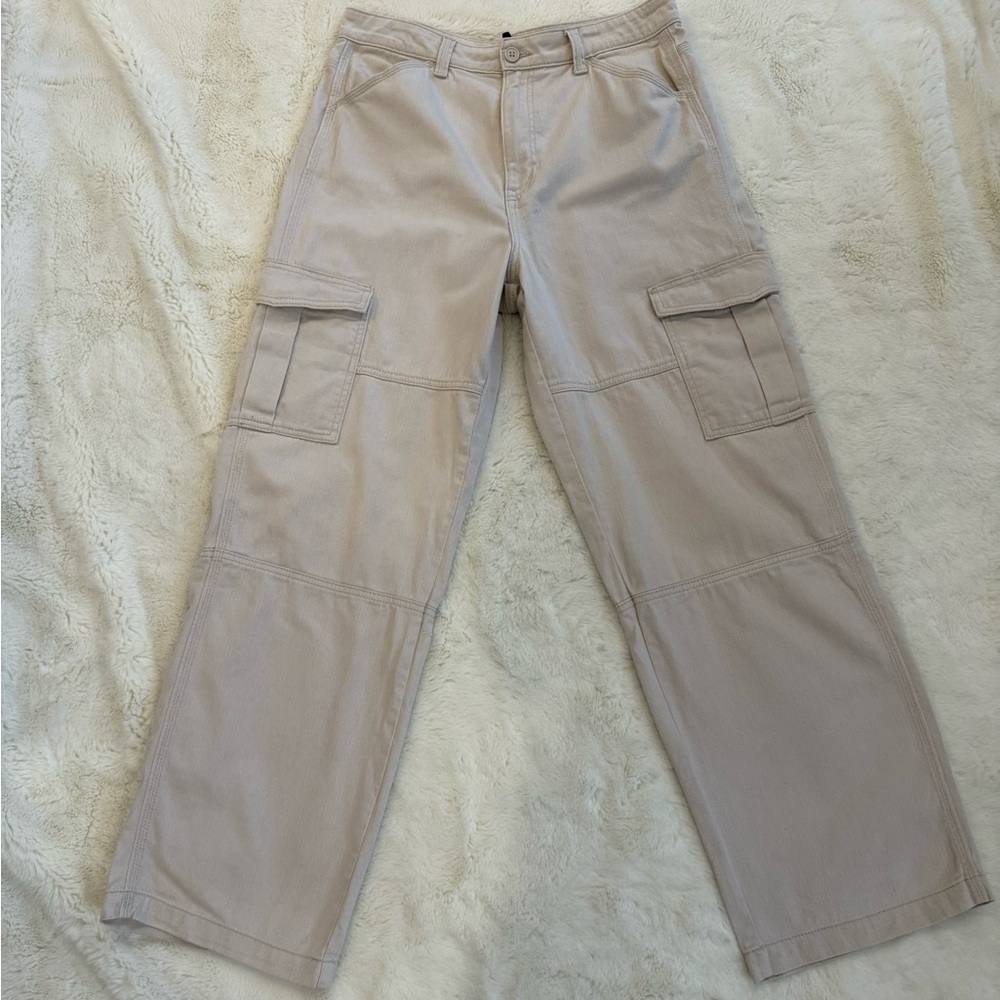 H&M Divided Beige Cargo Pants Wide Leg Utility Trousers US 8 - Picture 6 of 10